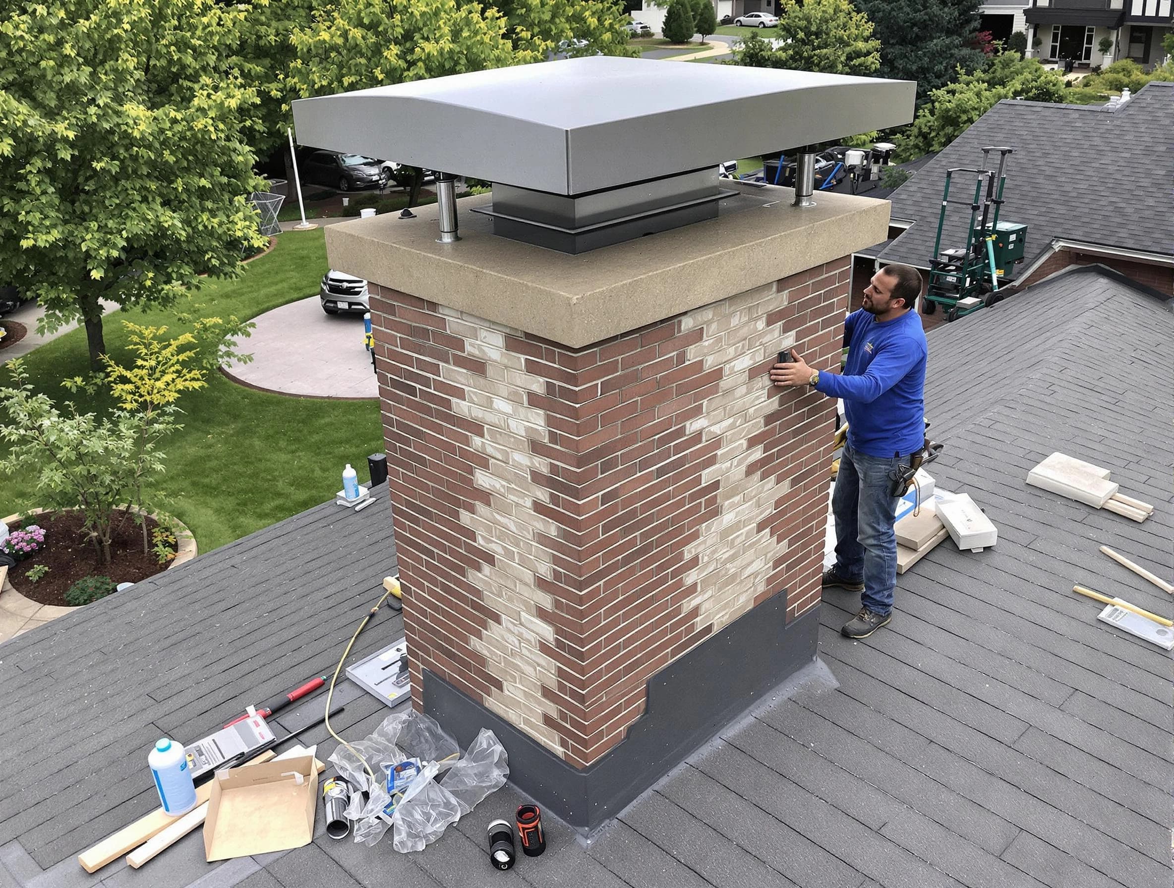 Chelsea Chimney Sweep team working on a custom chimney remodel in Chelsea, AL