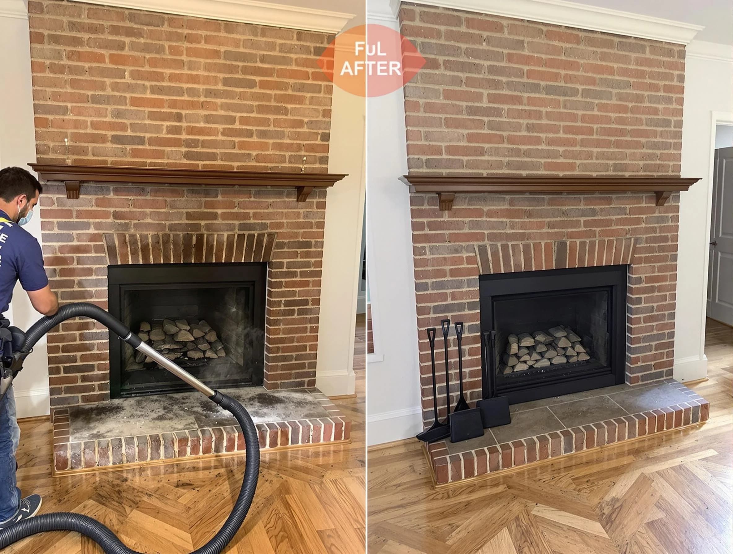 Chelsea Chimney Sweep carefully sanitizing a fireplace in Chelsea, AL