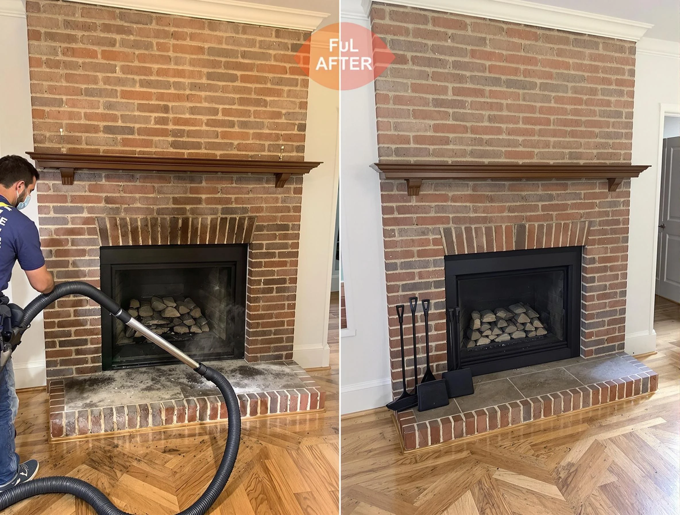 Chelsea Chimney Sweep carefully sanitizing a fireplace in Chelsea, AL
