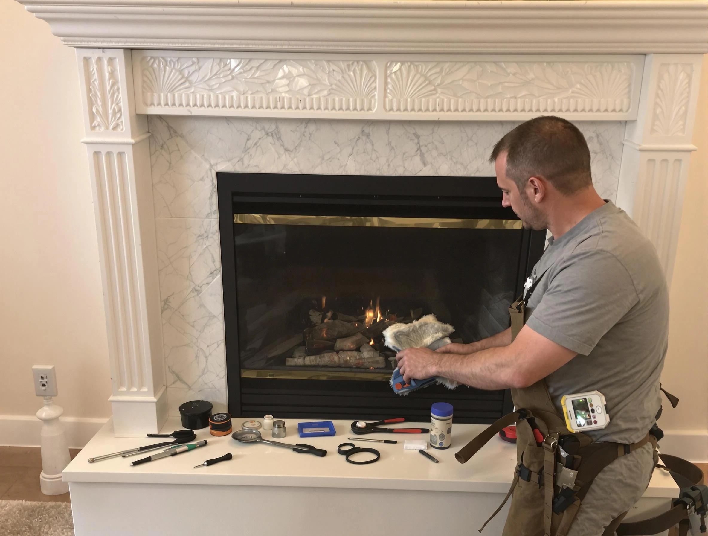 Chelsea Chimney Sweep performing fireplace maintenance in Chelsea, AL